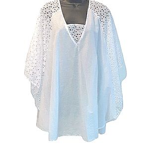 NWT SPIAGGIA DOLCE White Eyelet LaceBatwing Top Tunic BEACH COVERUP Flattering M